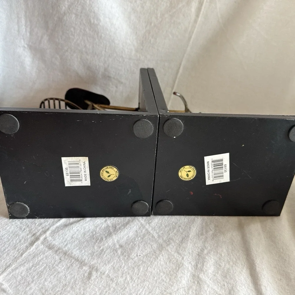 Retro Bicycle Bookends Distressed Black & Gold Metal Shelf Decor 12x8